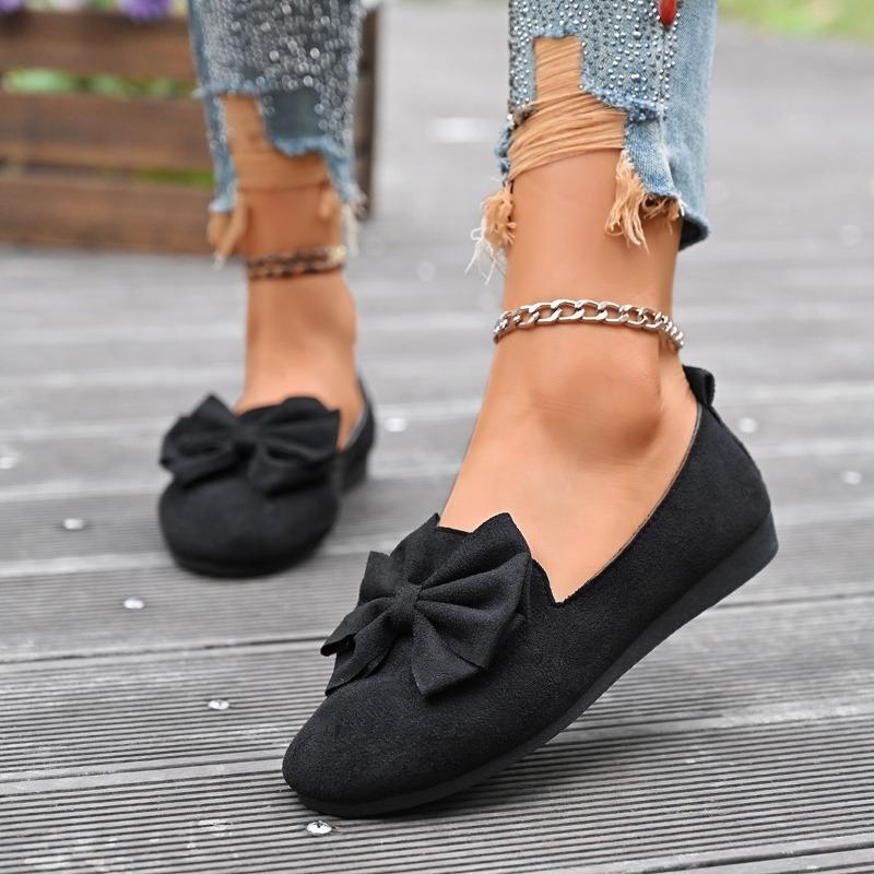 Women's Plus Size Suede Flat Casual Shoes Round Toe Bow