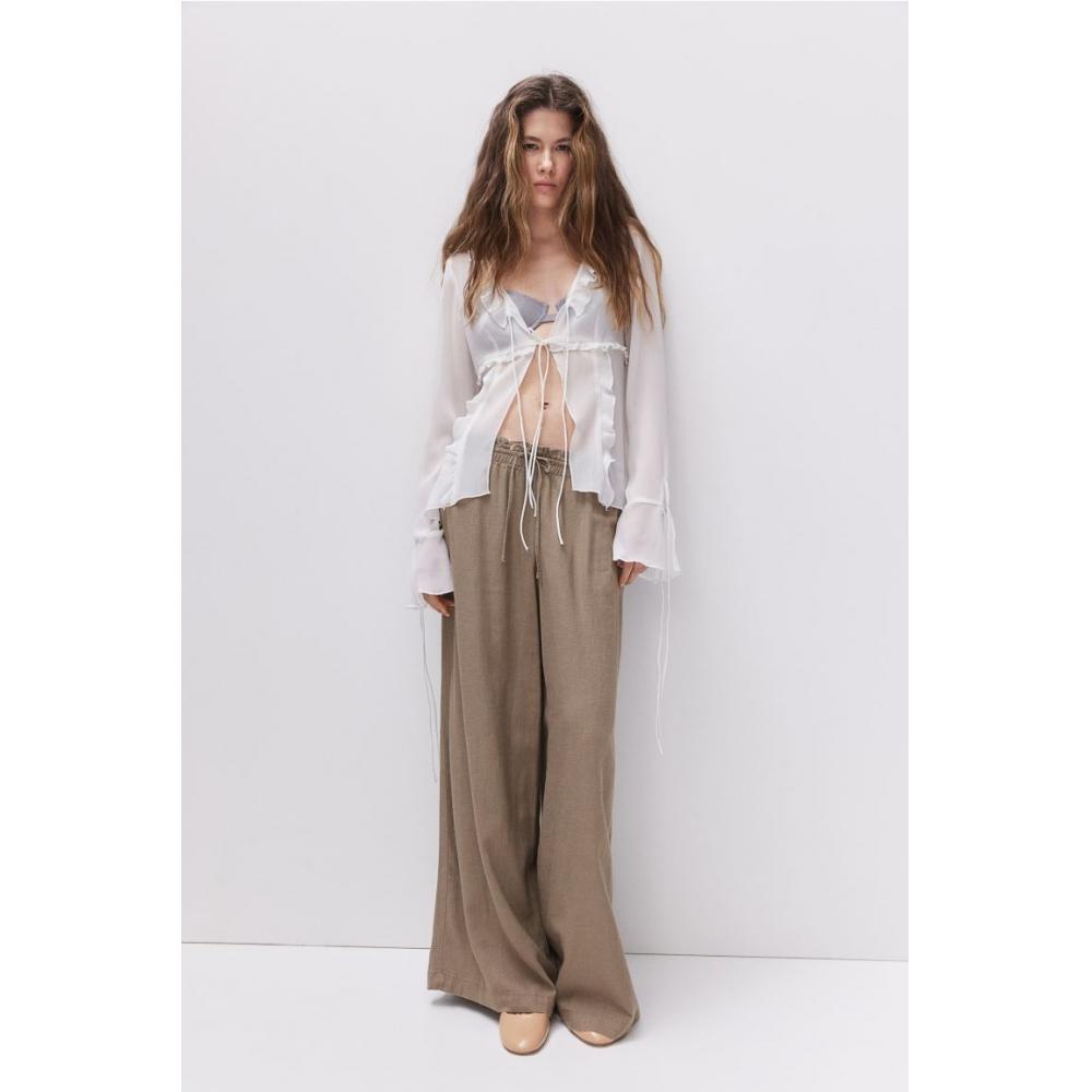 

Брюки без застежки из льняной смеси HM Серые