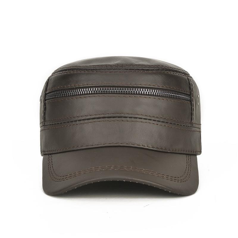 

NORTHWOOD Новая шляпа с плоским верхом из натуральной кожи для мужчин Зимняя уличная мужская шляпа Верхний слой коровьей кожи Теплая шляпа 55-60 cm кофейный