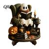 Halloween Party Tabletop Centerpieces Reading Ghost Figurine, Wooden Desktop Ornaments, Vintage Pumpkin Decor Statue with Stand for Home Fireplace