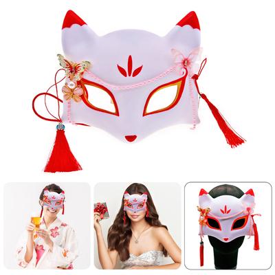 Maskenball Maske Halloween Anime Füchse Maske Katzen Maske Japanische Cosplay Maske Party Maske Halbgesichtsmaske mit Schmetterling für Frau