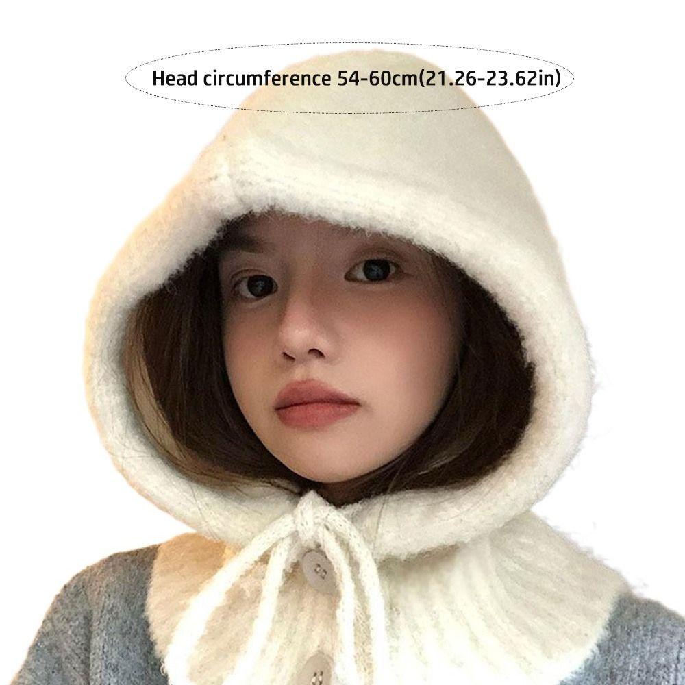 Solid color Women Balaclava Hat and Scarf Integrated Windproof Cap Knitted Pullover Hat Outdoor