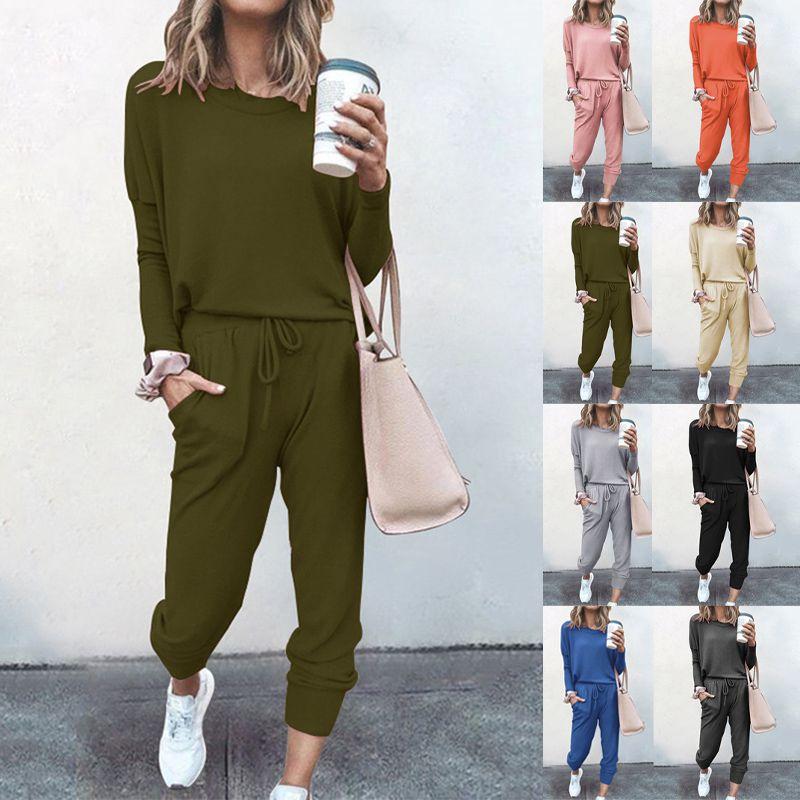 Women Tracksuit Set With Solid Color Hoodie And Pants Comfortable Loungewear For Daily Use