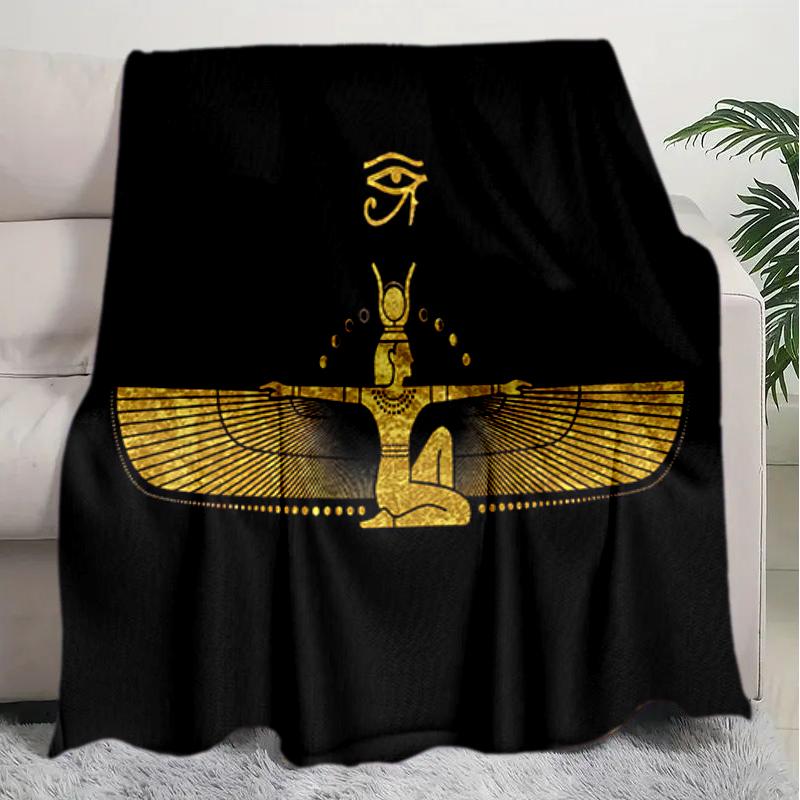 1PC Egyptian theme printed blanket, all season lightweight home office outdoor nap multifunctional blanket A6