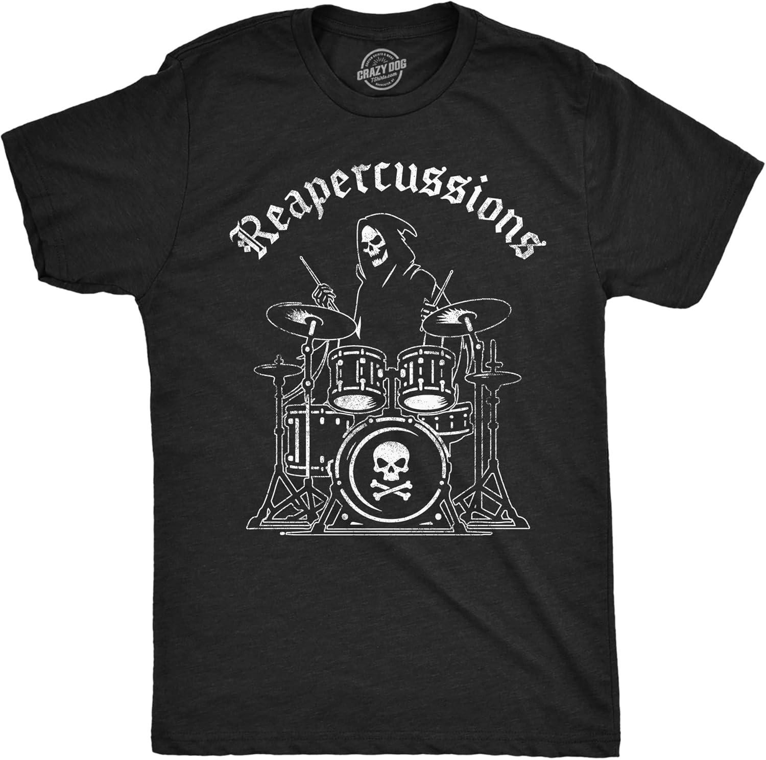 Mens Funny T Shirts Reapercussions Sarcastic Drummer Graphic Novelty Tee for Men XXXXXL чёрный
