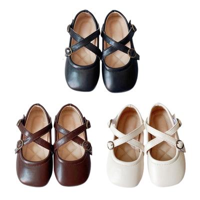 Kinder Mädchen Frühling und Herbst Wohnungen Schuhe Französisch Vintage Square Toe weiche Sohle Pu Schuhe