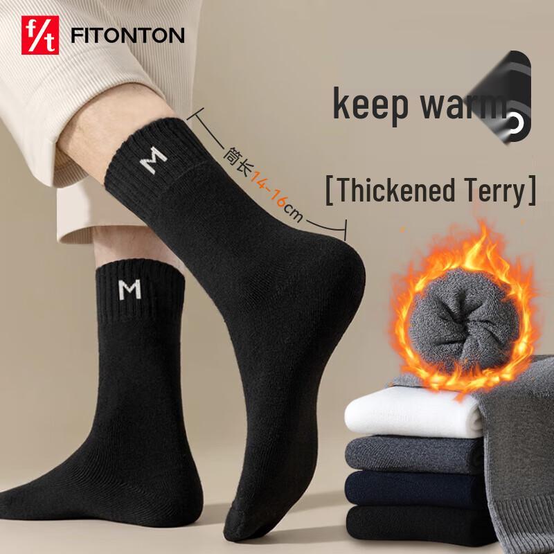 FitonTon Men s 5-Pack Winter Thermal Mid-Calf Terry Socks L