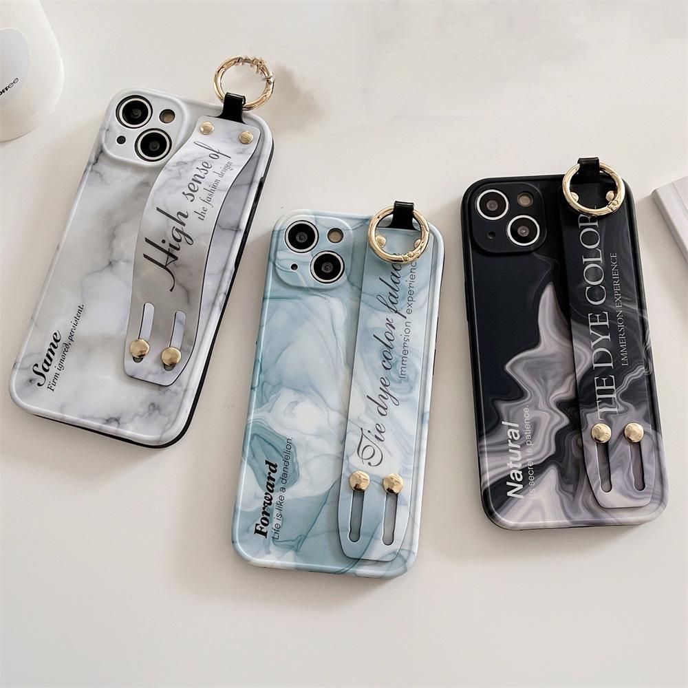 Geräucherte Marmor Handgelenkschlaufe Hülle für iPhone 11, 12, 13, 14, 15 Pro Max - für Frauen