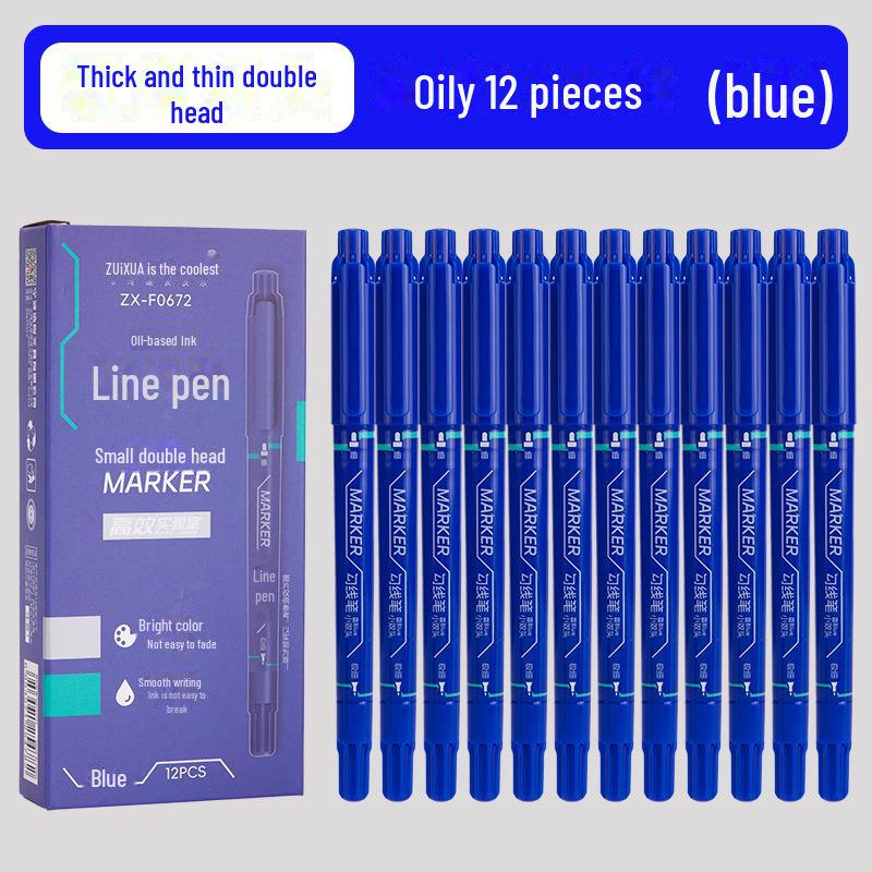 Dual-Head Quick-Dry Marker Pen Set - Black, Red, Blue - Waterproof, Ultra-Fine, Ideal for Kids & Students