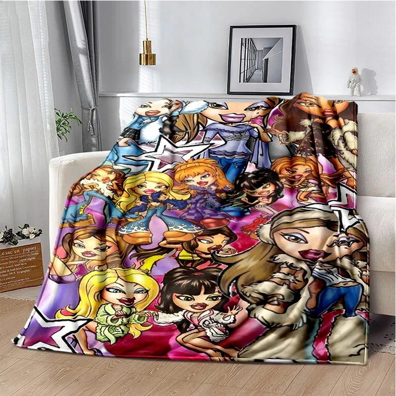 Kawaii Bratz Cartoon Anime Cute Throws Blanket Girl Sofa Home Hiking Picnic Bed Fashion Super Soft Flannel Blanket Birthday Gift