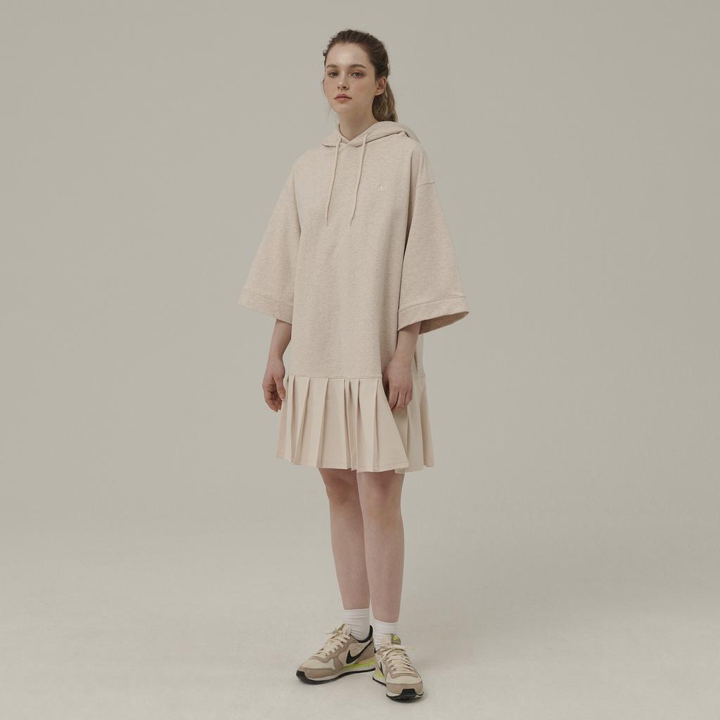 BETWEEN A AND B Pleated Hooded Jersey Dress [Oatmeal]
