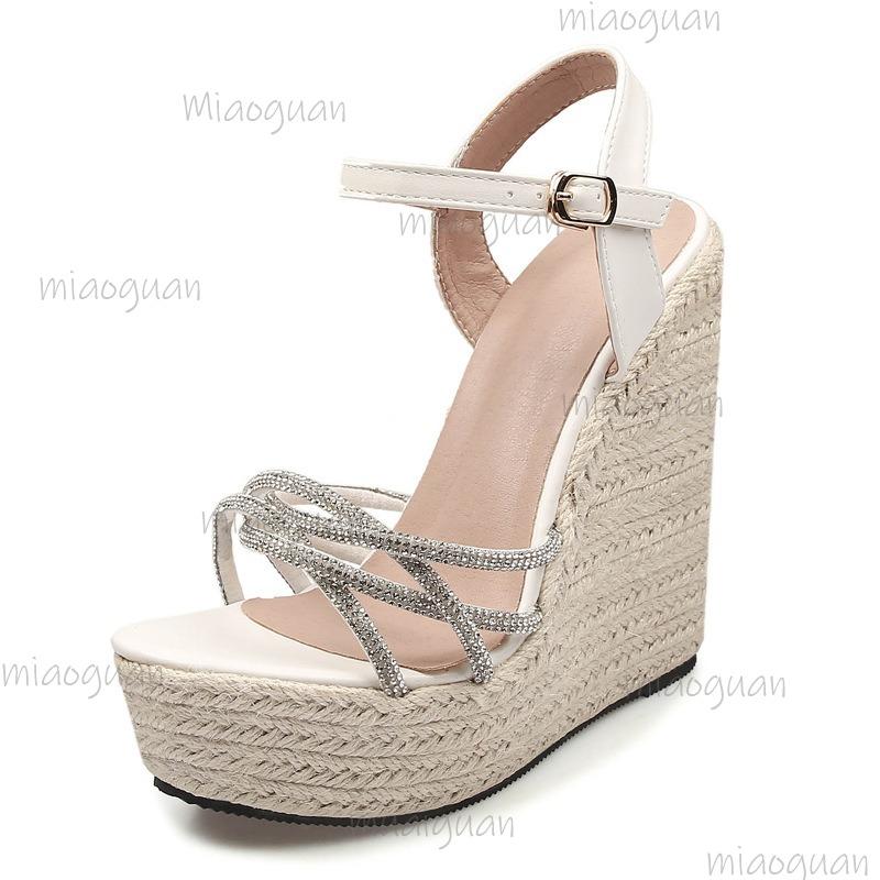 15CM Wedges Heel Platforms Sandals Chunky Sole Open Toe Crystal Straps Women's Fashion Sandals Zapatos De Mujer Size 34-42