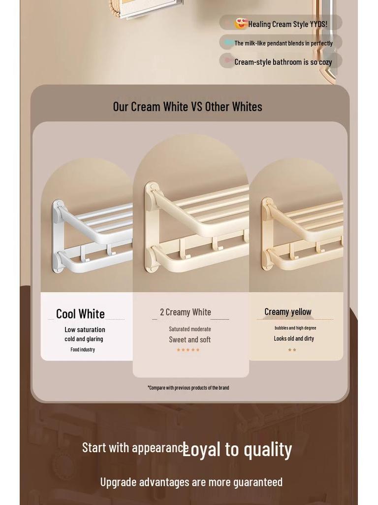 Milk White Punch-Free Wall-Mounted Aluminum Towel Rack Set for Bathrooms