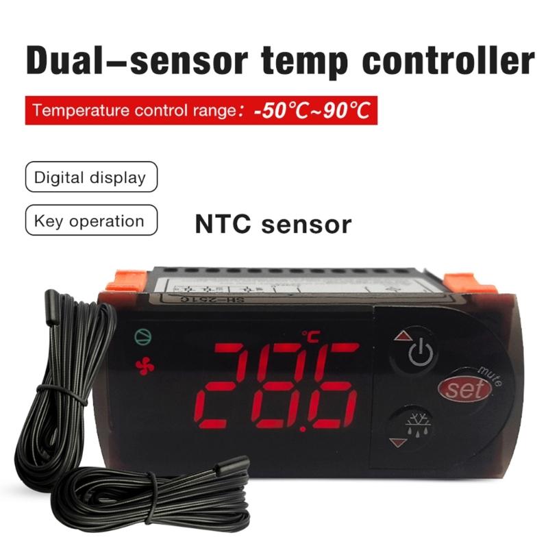 Double Sensors Thermostat For Cold Storage With Temperature Control Heating Cooling Mode LCD Display ABS Construction