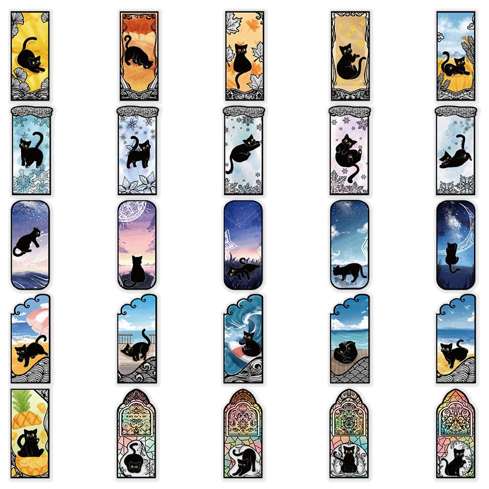 10/30/50pcs Cartoon Dark Gothic Black Cat Stickers Aesthetic Transparent PET Decals Phone Suitcase Laptop Funny Graffiti Sticker