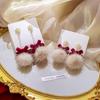 925 Silver Snowflake Tassel Earrings with Wine Red Bow