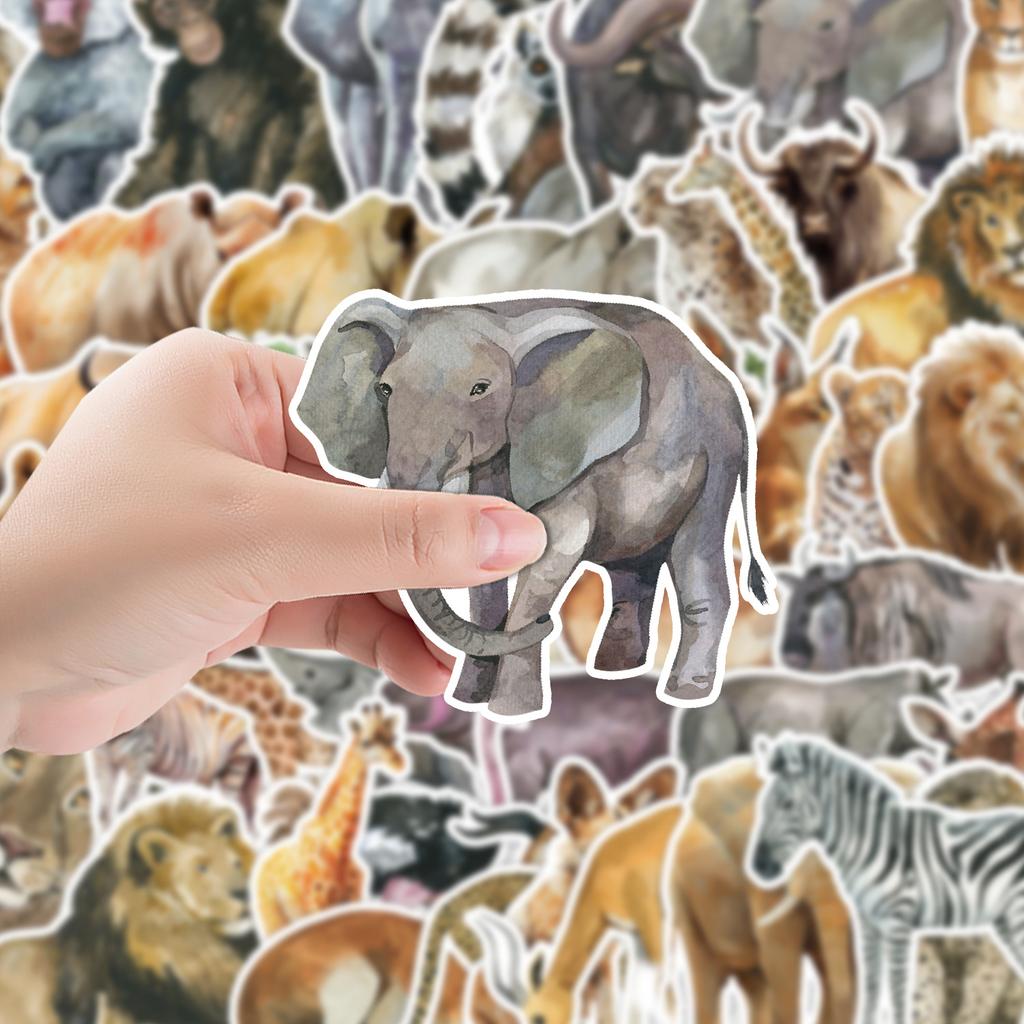 50 African Watercolor Animal Stickers Computer Mobile Phone Decoration Stickers Waterproof Creative Children Cartoon Stickers
