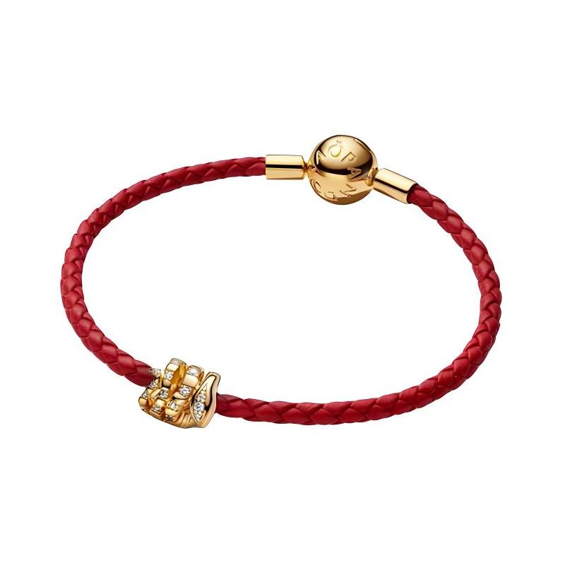 Pandora Small gold snake with diamond design trim bracelet women s red ZT3084