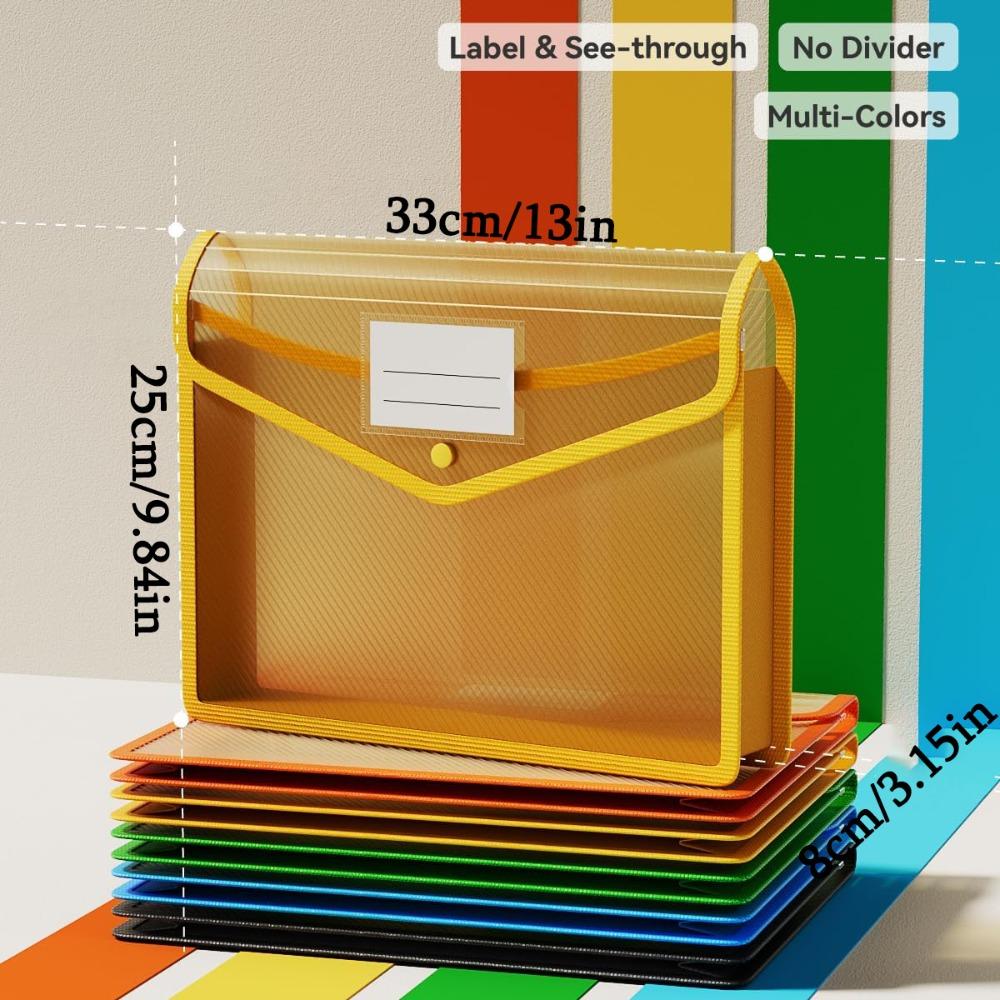 5pcs Plastic Expanding File Folder Transparent Envelopes with Snap Closure No Dividers Large Capacity Assorted Colors Fits Letter A4 Size