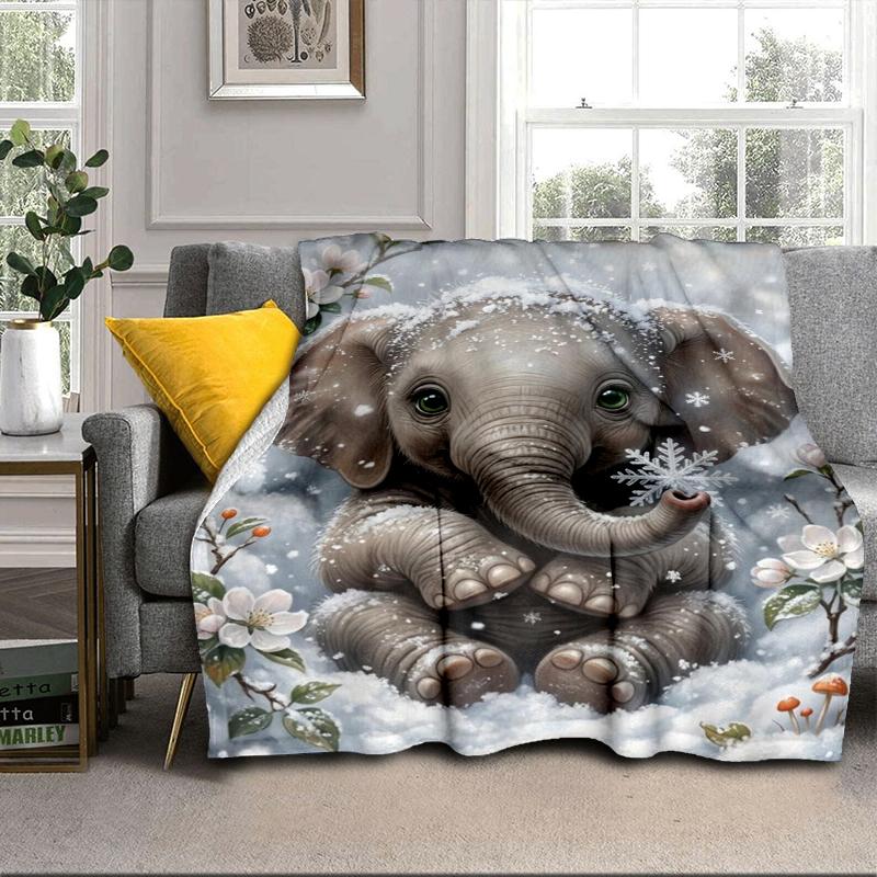 Elephant In Autumn Forest Blanket Flannel Blanket for bed, sofa, Camping, Hiking, Picnic Essentials, gift for family Fan gifts