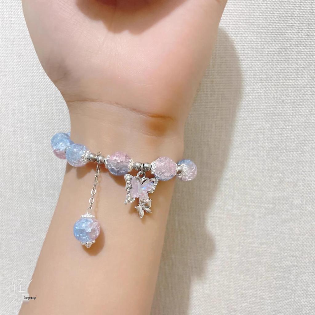 Floral Butterfly Glass Beaded Bracelet: Perfect Gift for Friends, Students, and Girls