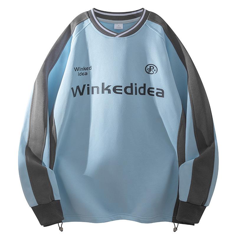 

Толстовка с круглым вырезом и контрастным принтом для мужчин в весенне-осеннем стиле, повседневная спортивная толстовка XL синий