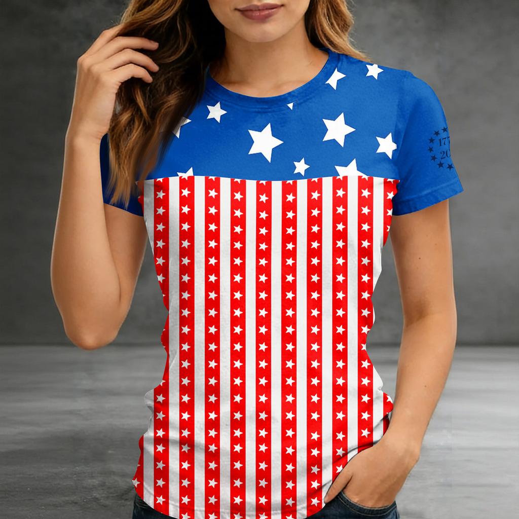 Women's Short-sleeved Top, Casual Slim Fit Women's Round Neck Short-sleeved Printed Shirt