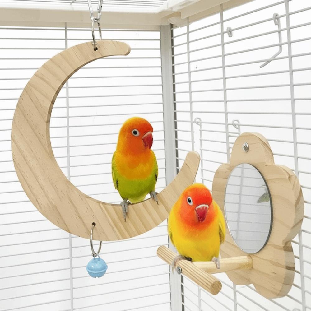Bite Resistant Bird Flower Mirror Toy Hanging Parrot Swing Toy Parrot Swing Stand Cage Accessories