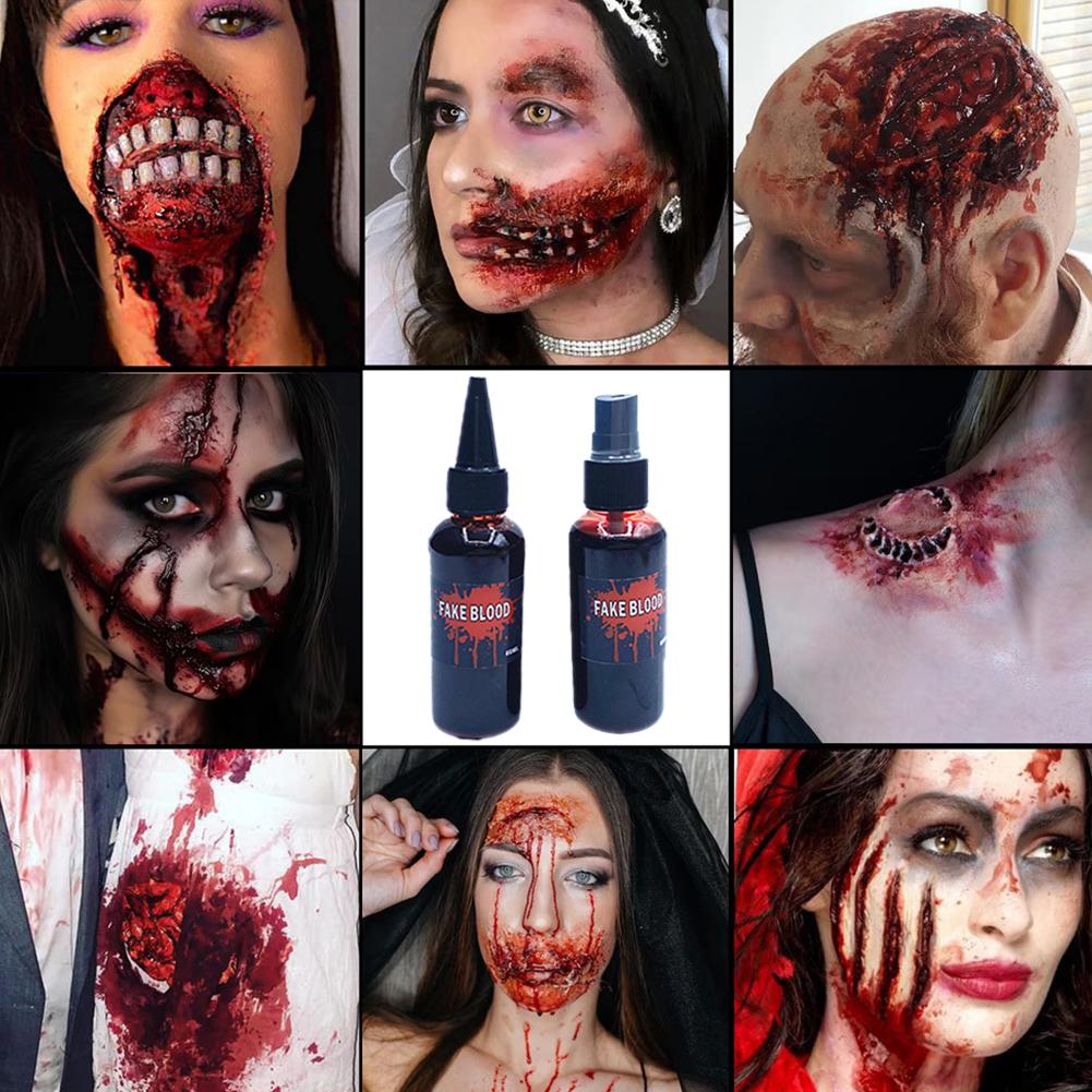 60ml Fake Blood Prop with Spray Head Halloween Horror Cosplay Cosmetics Artificial Plasma Party Pranks DIY Halloween Supplies