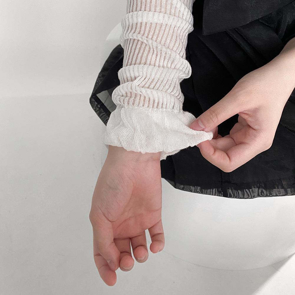 Korean Style Vertical Stripe Arm & Leg Warmers Set - Sun Protection & AC Friendly Solid Color Mid-Calf Socks