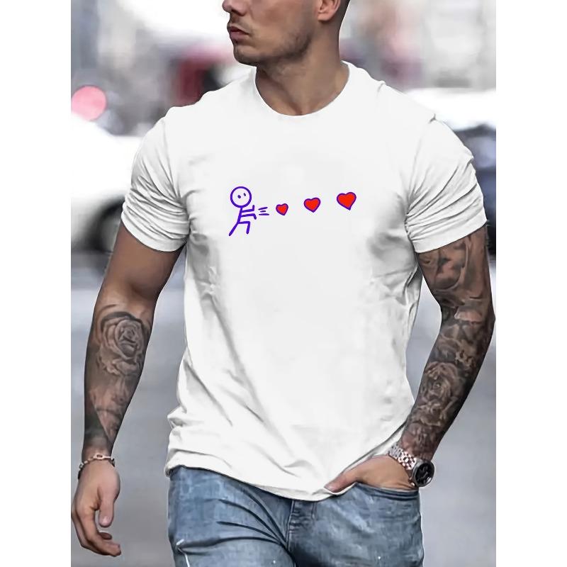 

Heart Print Tee Shirt, Tees For Men, Casual Short Sleeve T-shirt For Summer 4XL білий