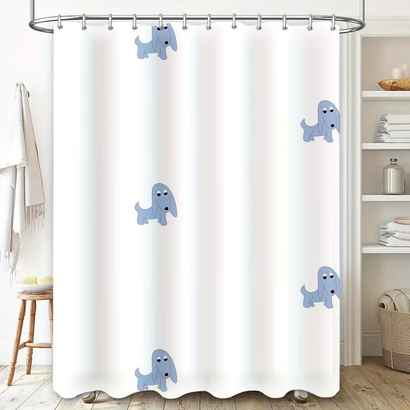 Blue Dog Print Shower Curtain Bathroom Decor Waterproof Fabric 3D Printed Bath Accessories Home Supplies White