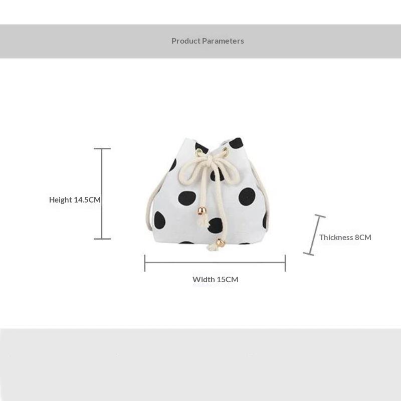Polka Dot Nylon Drawstring Crossbody Bag Soft Lightweight Adjustable Strap Fashion Shoulder Purse for Women Shopping