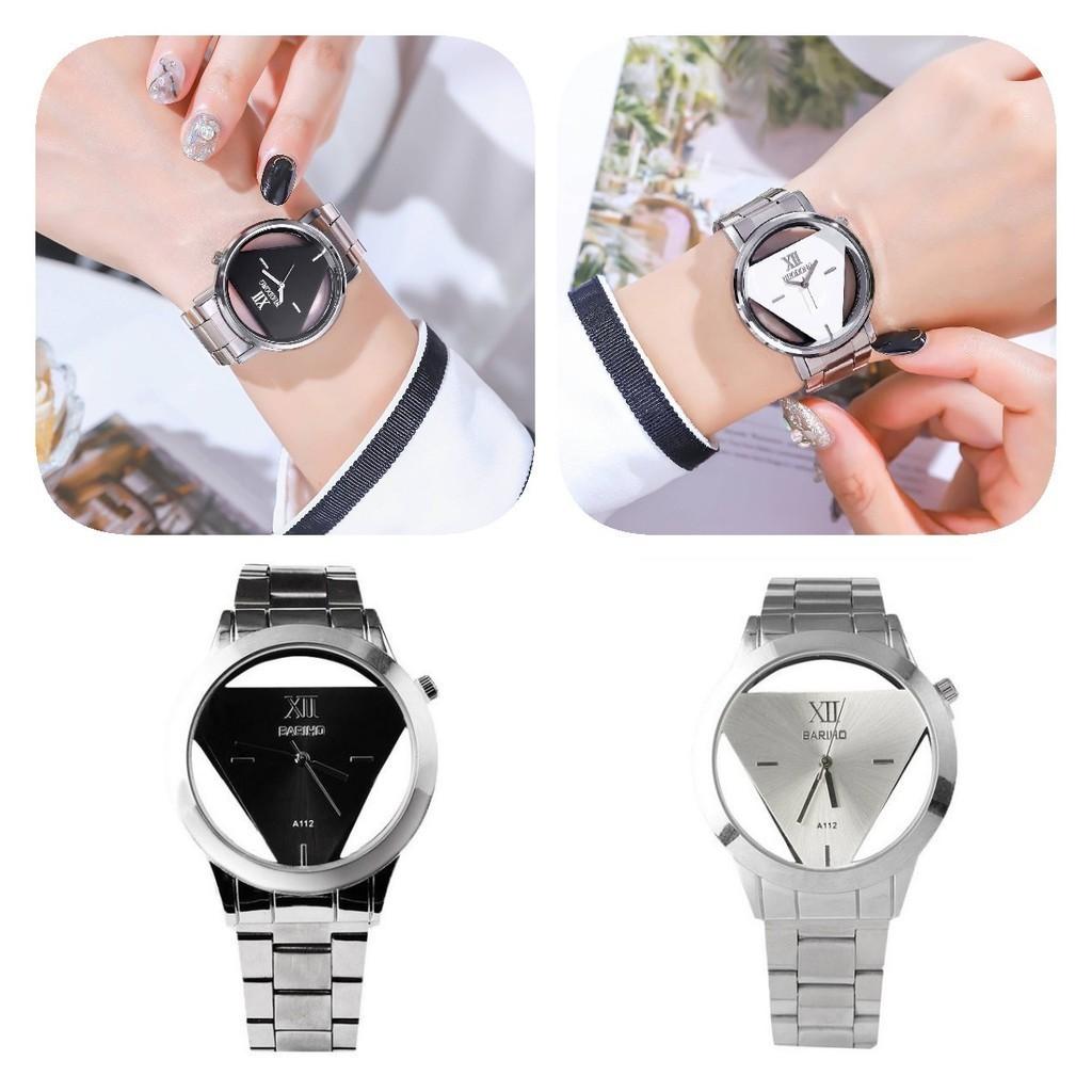 Elegant Triangle Dial Watch Hollow Design Fashionable Steel Band And Glass Surface