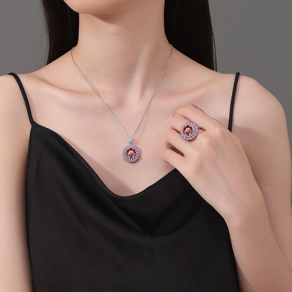 925 Sterling Silver Luxury Red Diamond Zircon Necklace Birthday Anniversary Wedding Party Gift