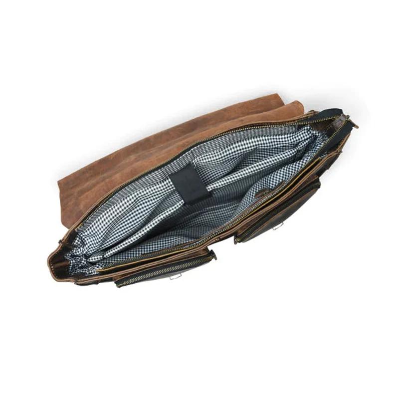 Handmade Vintage Buffalo Leather Messenger Bag With 2 Pocket Laptop Briefcase Office Shoulder Bag For Mans