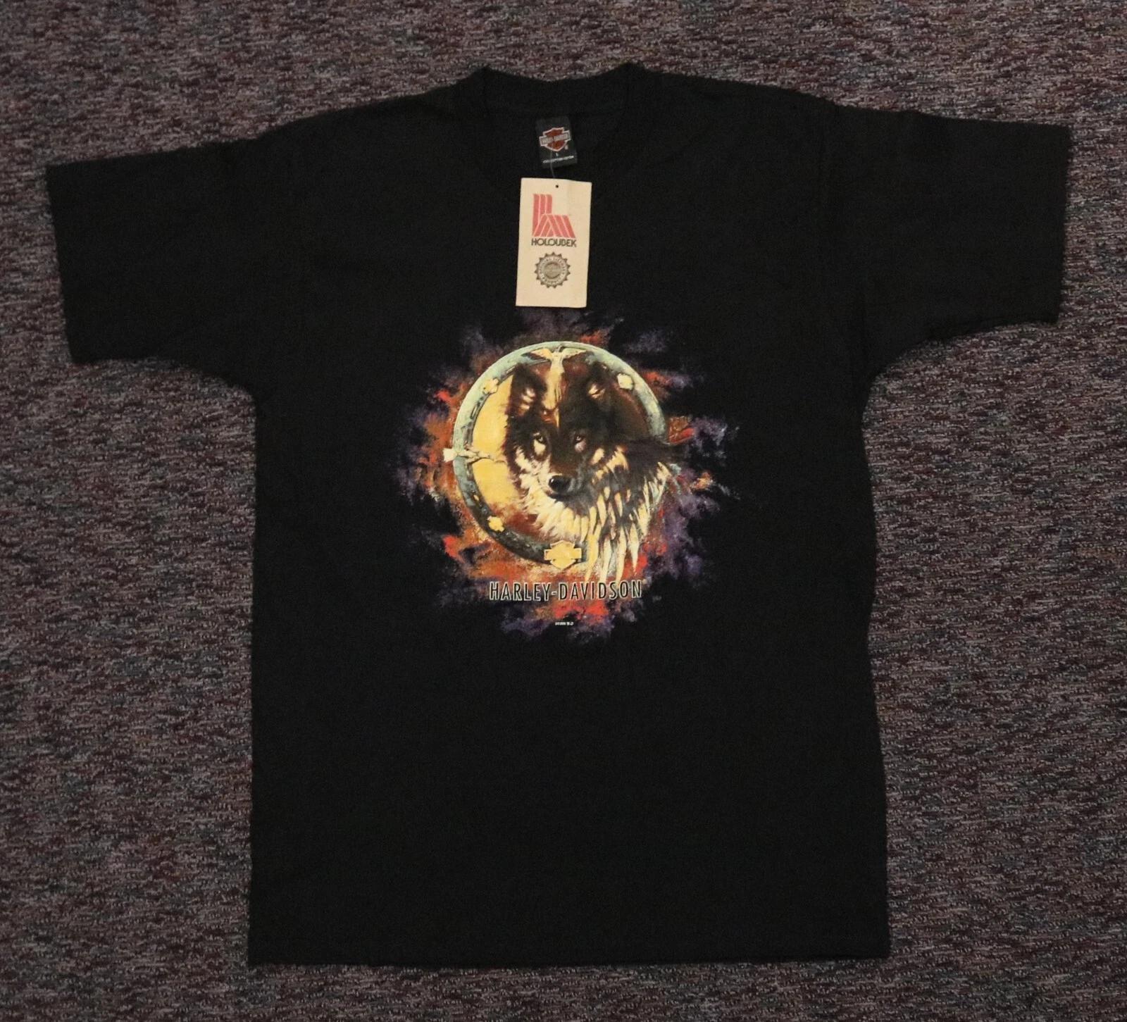 Vintage Harley Davidson Cycles Florida Wolf Graphic Print T-Shirt BLACK (L) NEW 4XL
