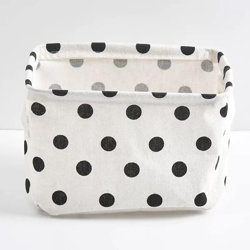 1Pc Black White Polka Storage Basket with Handle Modern Open-Top Tote Bag Durable Fabric Desktop Organizer Box for School Office