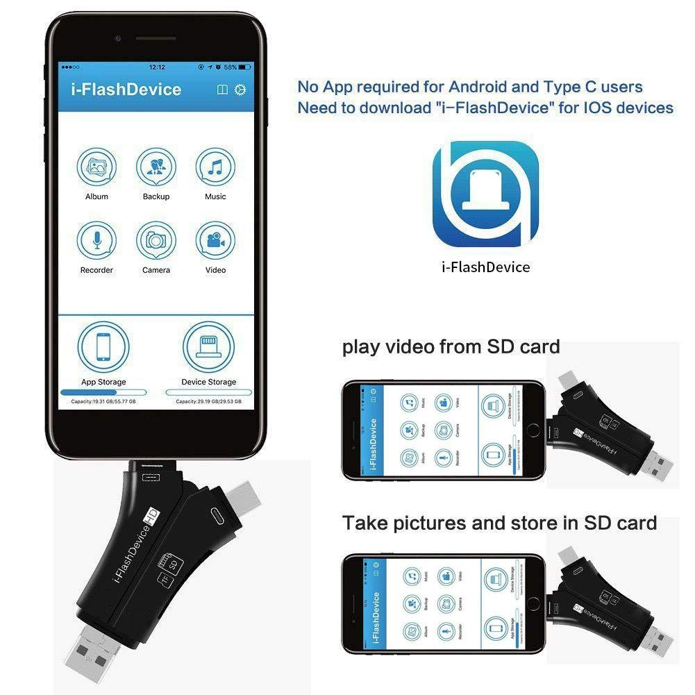 4-in-1 Otg Card Reader Universal Multi-functional Mobile Phone Tf Sd Camera Multi Interface Card Reader (with App)