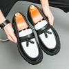 New Style Men's Black and White Color Matching Leather Shoes, Small People Increase Height, Lazy People Cover Their Feet