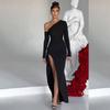 Fashion Export Fall and Winter New Arrival Sexy Diagonal Collar Elegant Elegance Long Dress Single Sleeve Split Women's Dress/Evening Wear