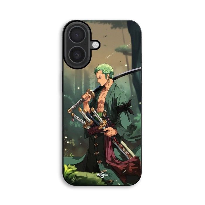 Coque de téléphone - MANIACASE - iPhone 16 Plus - Silicone TPU - One Piece Zoro épées - Noir
