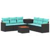 Sofa Set 8 Pieces Black and Blue Poly Rattan and Steel