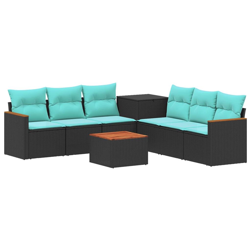 Sofa Set 8 Pieces Black and Blue Poly Rattan and Steel
