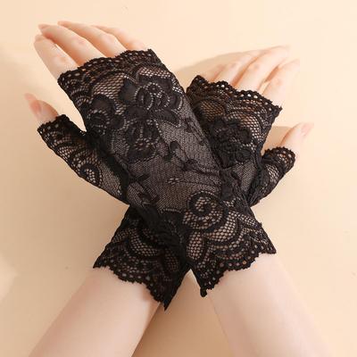 Damen Spitze Fingerlose Kurze Handschuhe: Sonnenschutz-Halbfingerhandschuhe, Narbenabdeckung, Hochzeits- & Fahrhandschuhe
