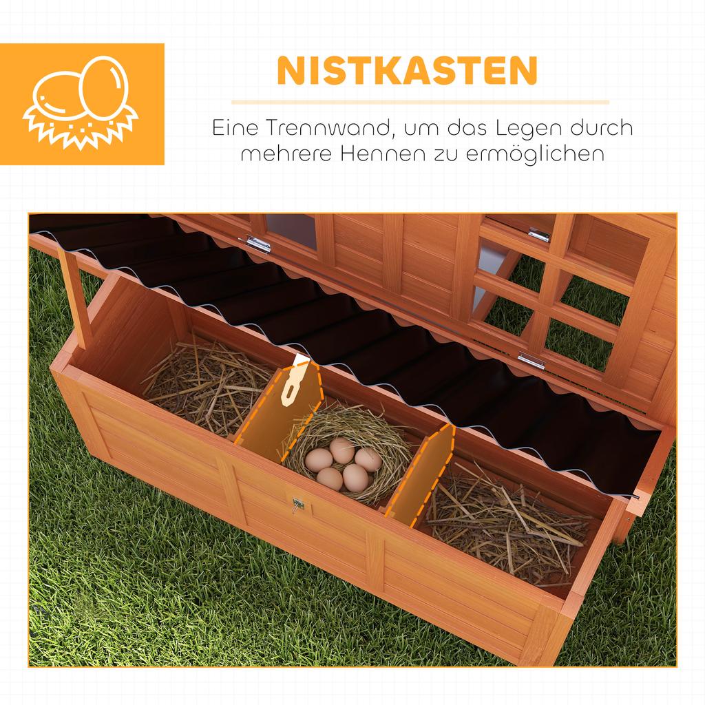 Hühnerstall mit Legenest für 3-4 Hühner, Wasserdichtes Dach, Tannenholz, Kunststoff, 100 x 86 x 100 cm, Orange