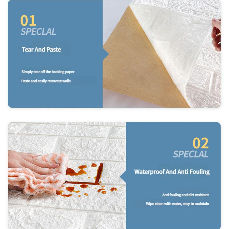 Self-Adhesive Brick Wallpaper, XPE Waterproof Wall Sticker, Continuous Roll Moisture Proof Paneling for Bedroom Renovation