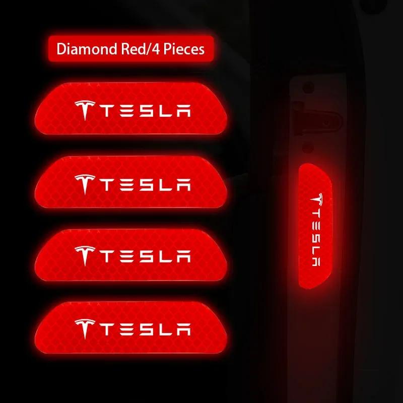Car Sticker Tesla 4pcs Car Door Sticker Reflective Safety Warning Mark Decoration Decals For Tesla SpaceX Model 3 Y S Juguete Ro