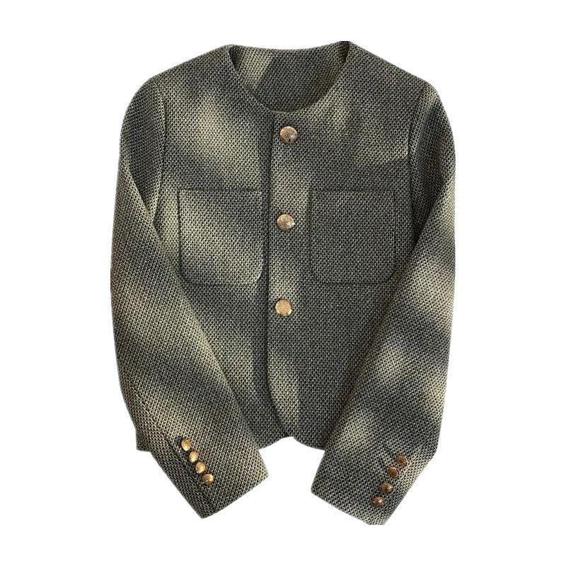 Women Short Tweed Blazer Autumn Casual Minimalist Cold Style Jacket High Sense Coat