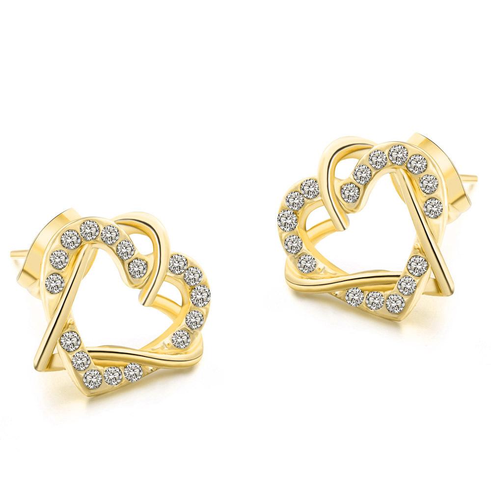 Top Quality Luxury Gold Heart Rose Gold Color Stud Earrings Jewelry Austrian Crystal ZYE030 ZYE031